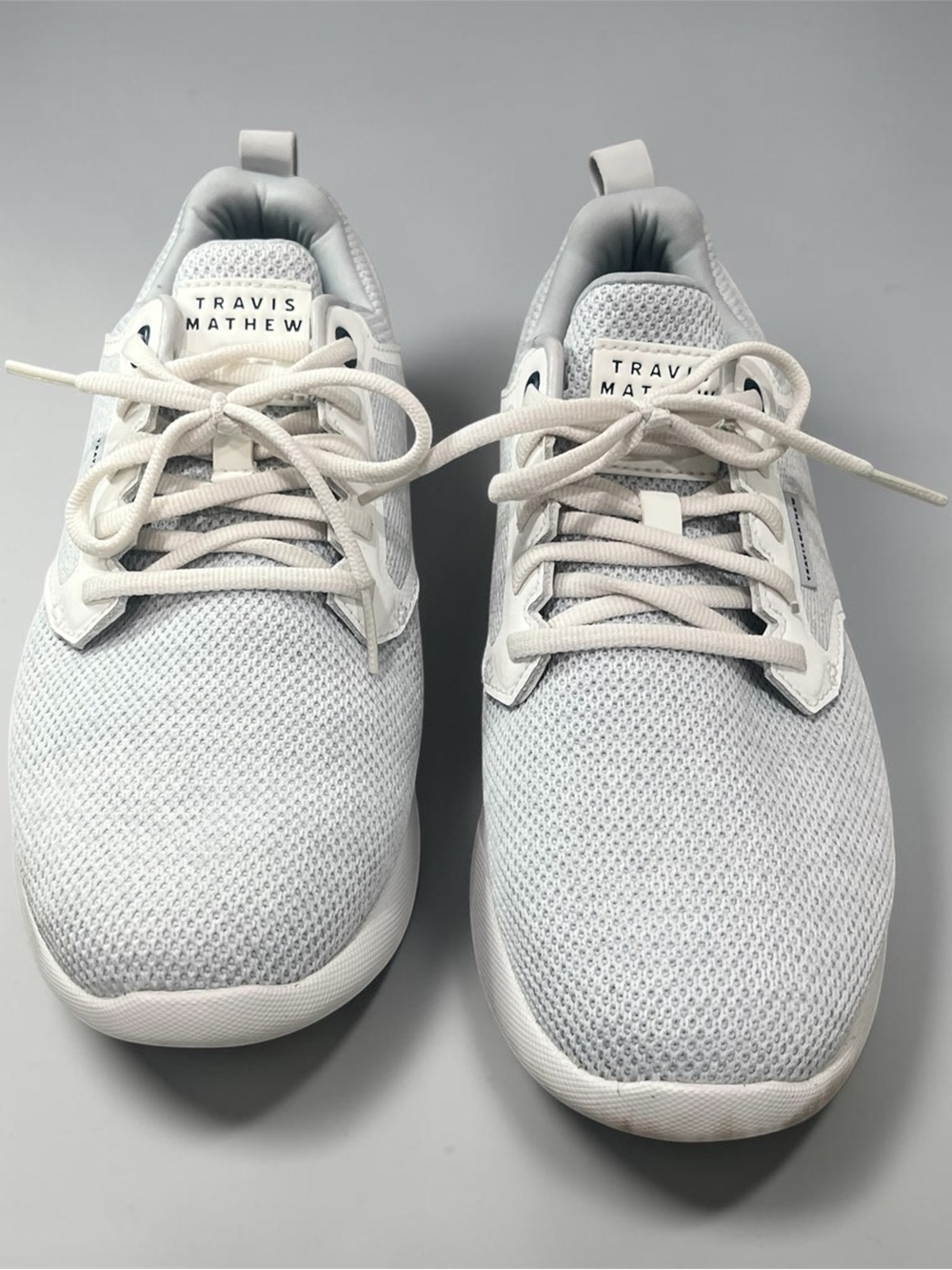 Travis Mathew Men’s Knit Lace-Up Sneakers — Light Gray